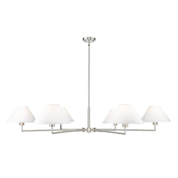 Z-Lite Leila Chandelier, 6-Light, 63 In.W x 10.75 In.H, Brushed Nickel/White Linen 744-63R-BN - main